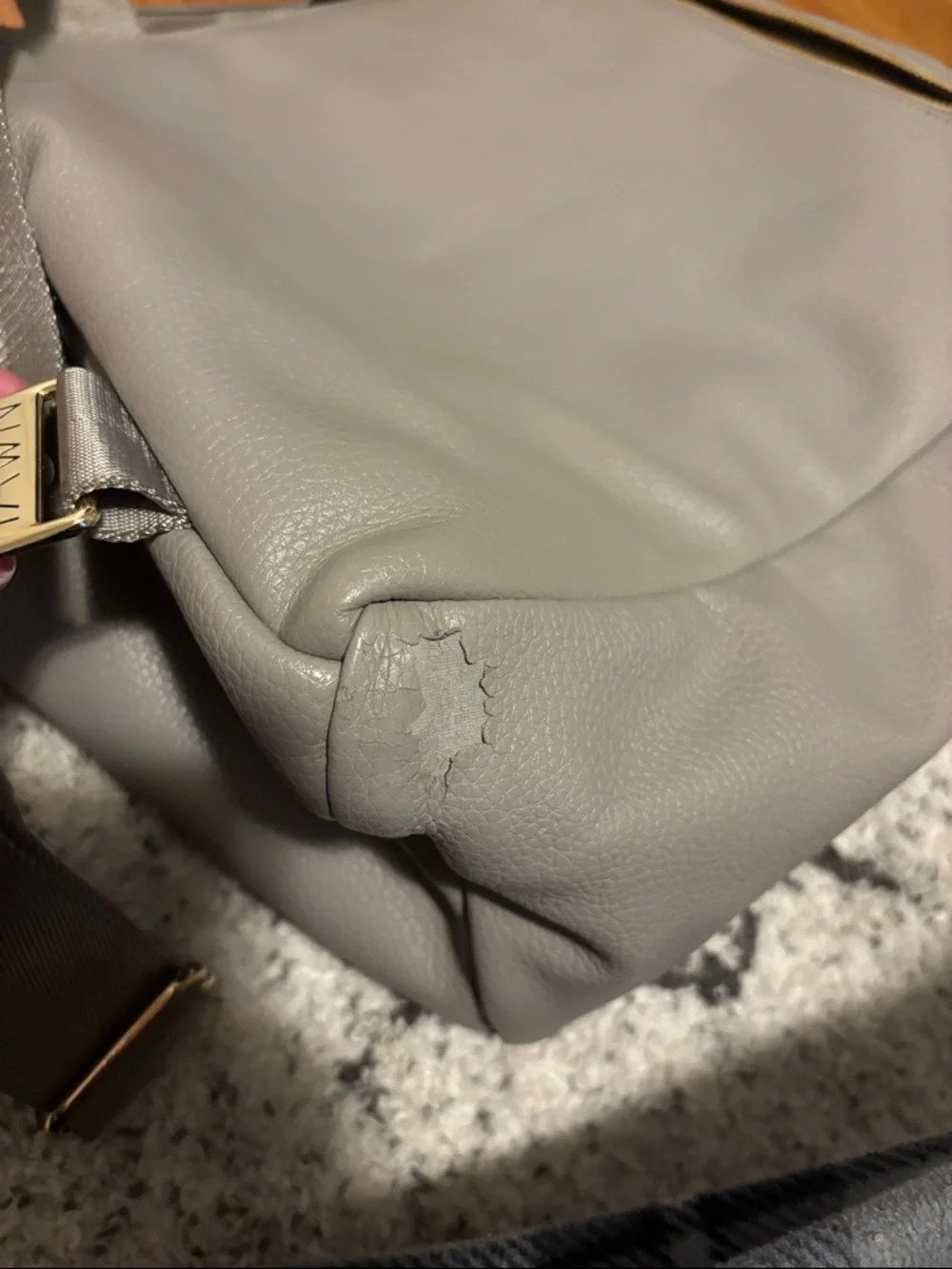 Fawn Design Baby Bag in Taupe Gray with Gold Hardware